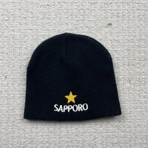 Y2K Sapporo Imported Draft Beer Beannie hat Star Logo Black / Gold Retro Winter